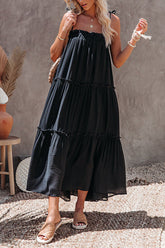 Vestido largo fluido con capas